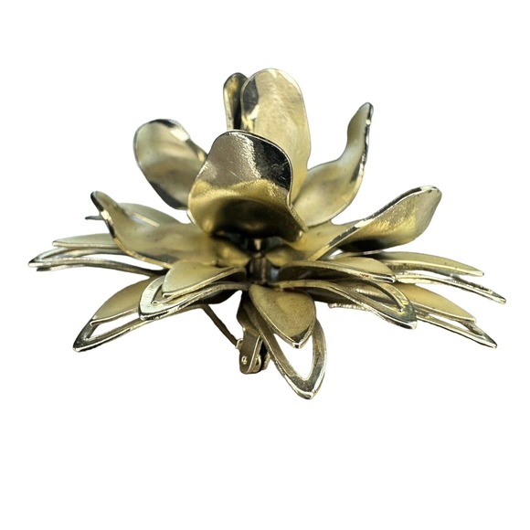 Flower Stem Leaves Gold Tone Brooch Pin - Picture 3 of 5